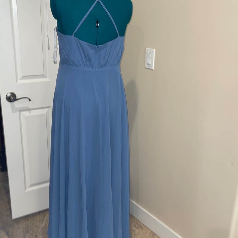 David’s Bridal SPAGHETTI STRAP FULL SKIRT Plus size 22 Gown Steel Blue - Picture 4 of 8